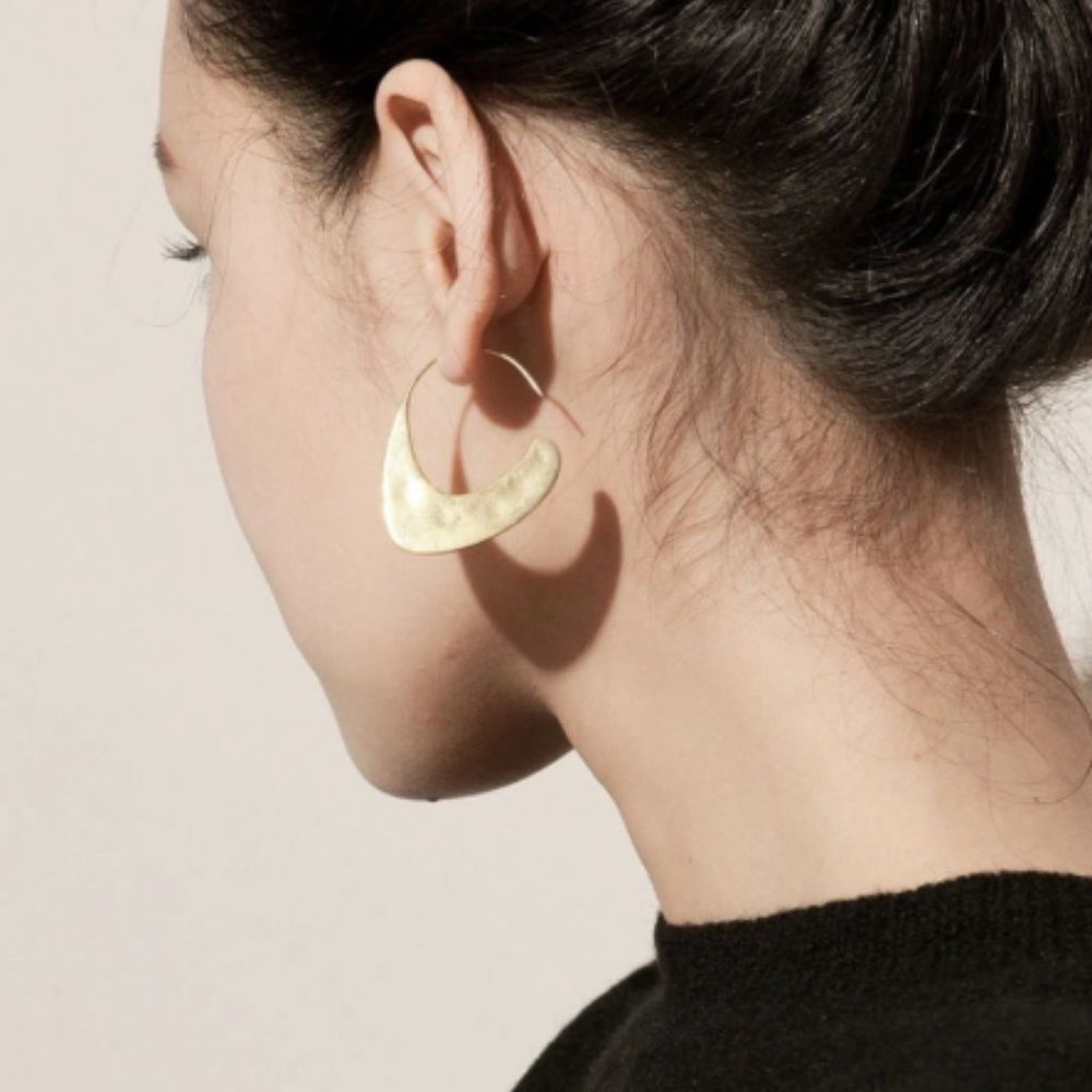 Geometric Minimalist Hammered Gold Hoop Earrings